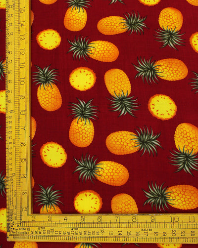 Maroon And Multicolor Pineapple Design Rayon Fabric