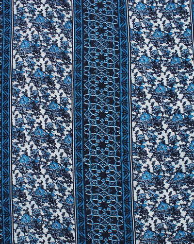 Blue  And White Abstract Design Rayon Crepe Fabric