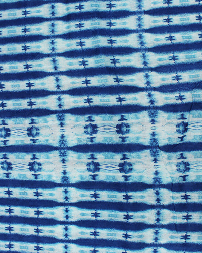 White  And Blue Abstract Design Rayon Crepe Fabric