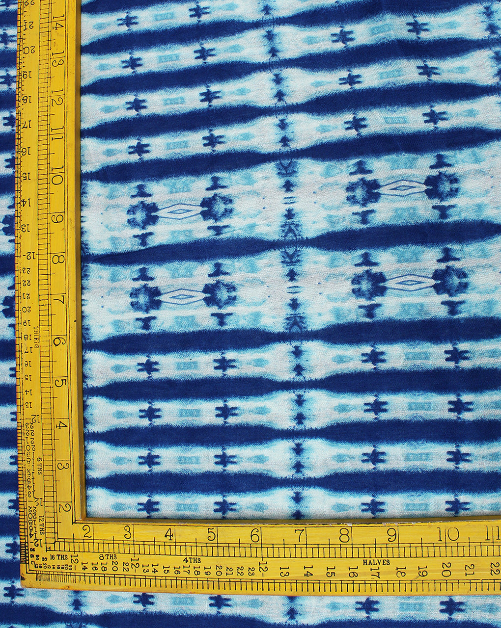 White  And Blue Abstract Design Rayon Crepe Fabric