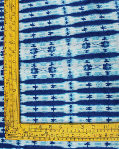 White  And Blue Abstract Design Rayon Crepe Fabric