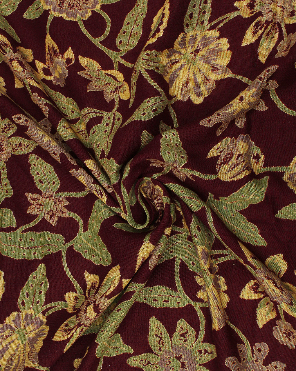 Maroon  And Green Floral Design Rayon Crepe Fabric