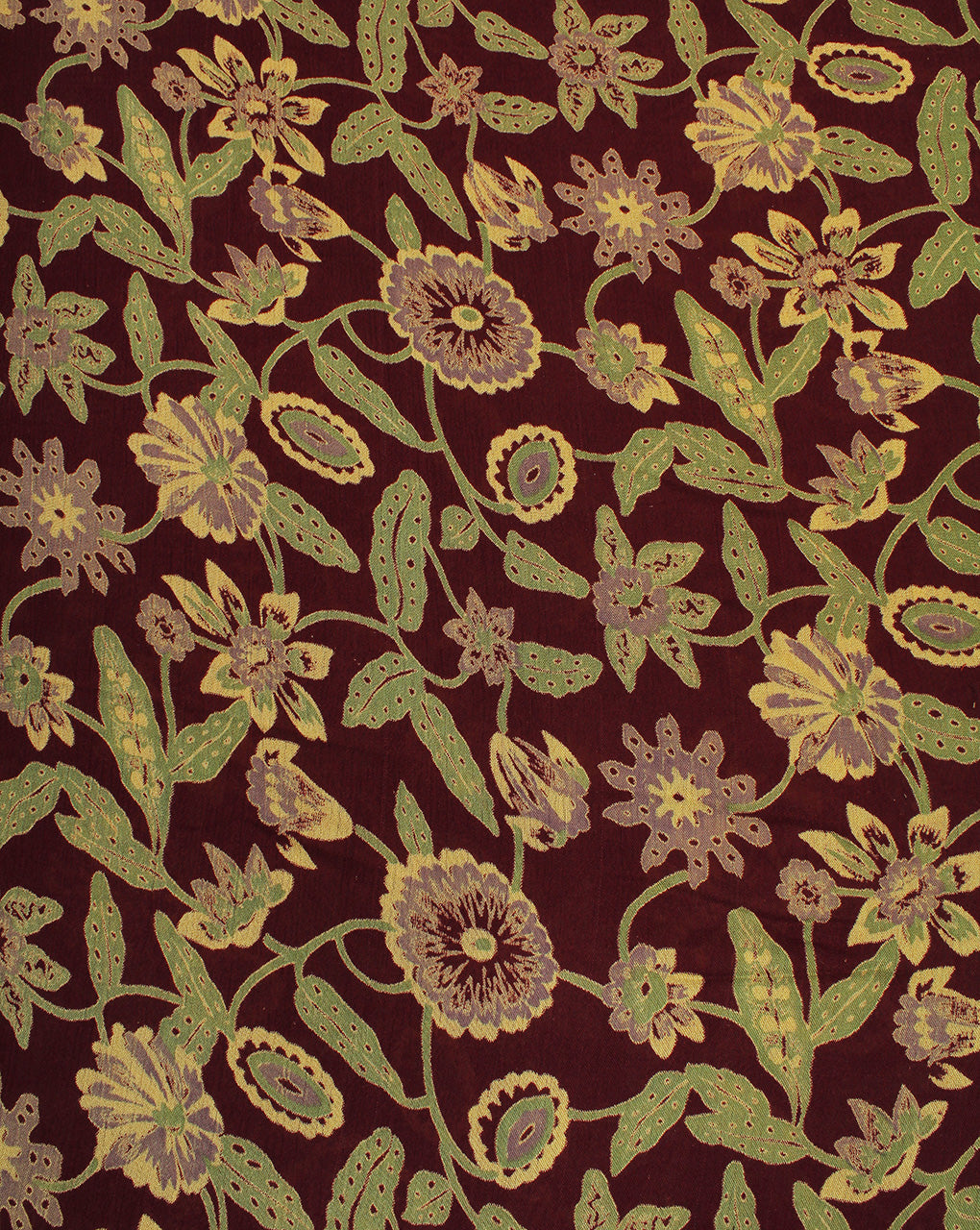 Maroon  And Green Floral Design Rayon Crepe Fabric