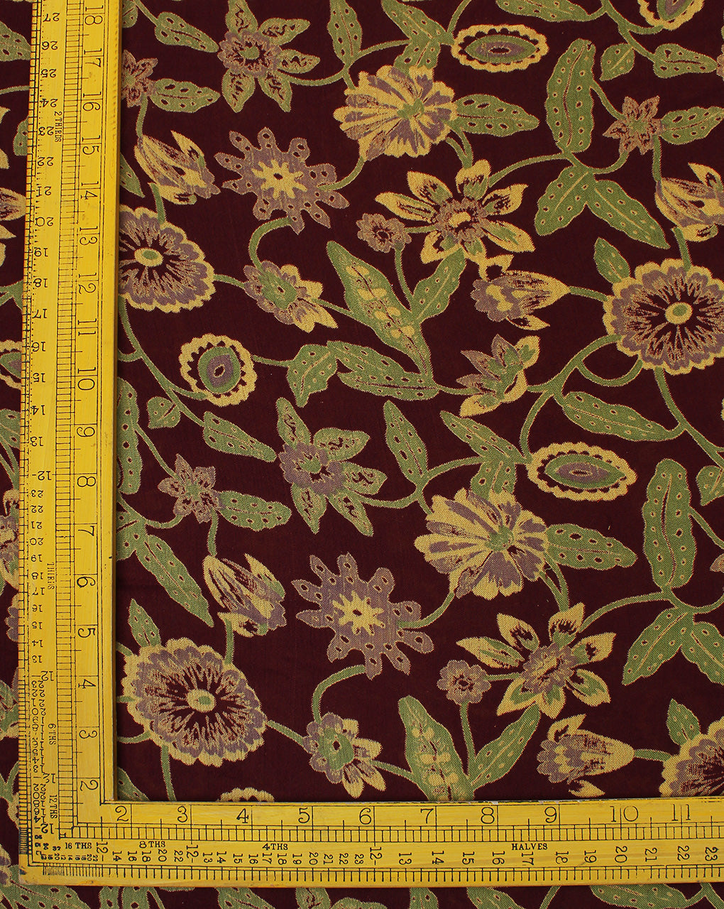 Maroon  And Green Floral Design Rayon Crepe Fabric