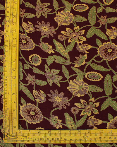 Maroon  And Green Floral Design Rayon Crepe Fabric