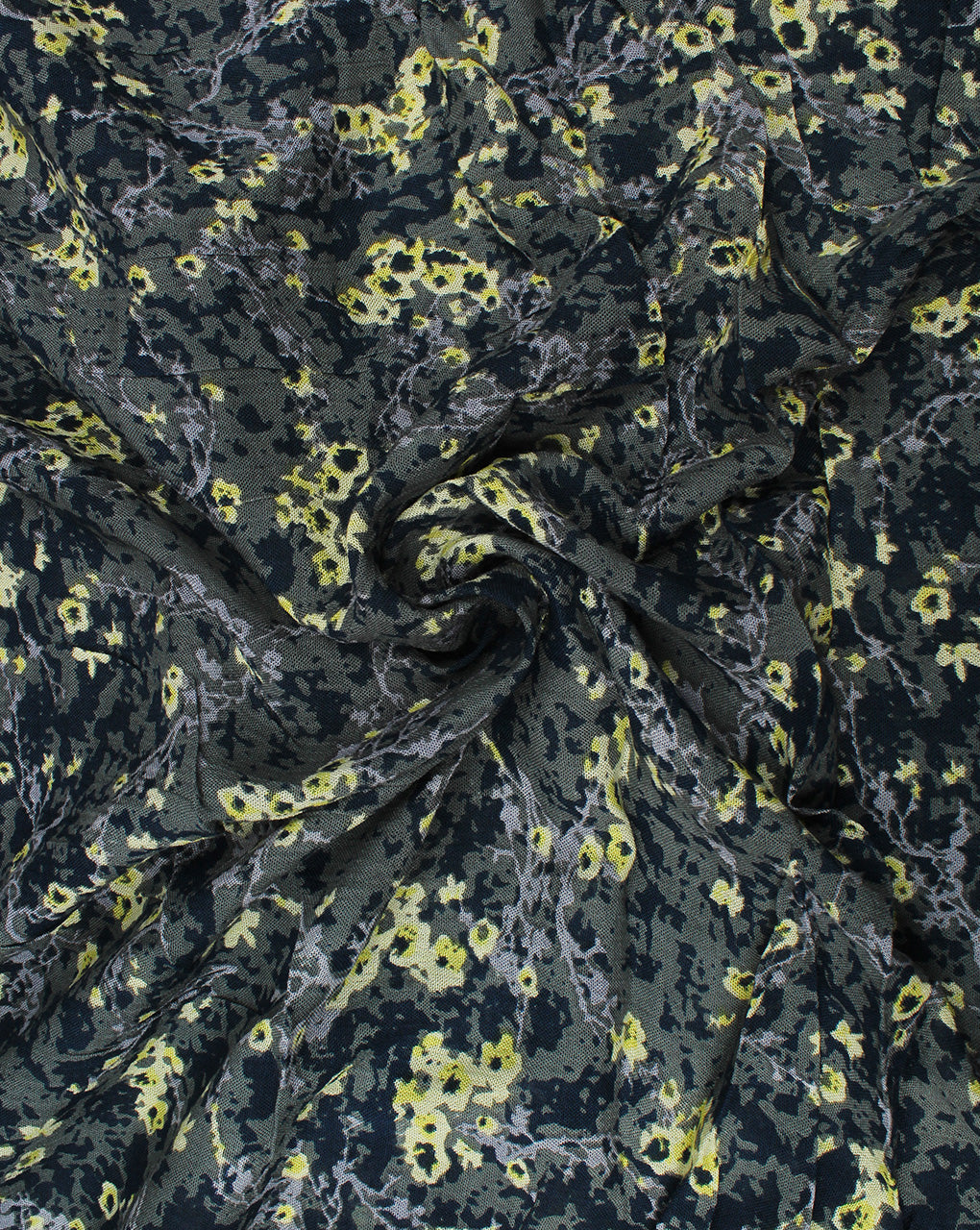 Grey  And Multicolor Floral Design Rayon Crepe Fabric