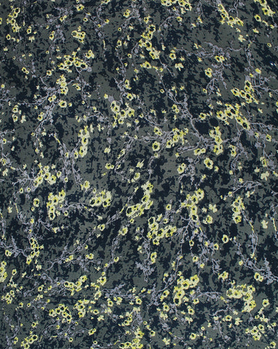 Grey  And Multicolor Floral Design Rayon Crepe Fabric
