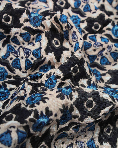Light Pink  And Multicolor Floral Design Rayon Crepe Fabric
