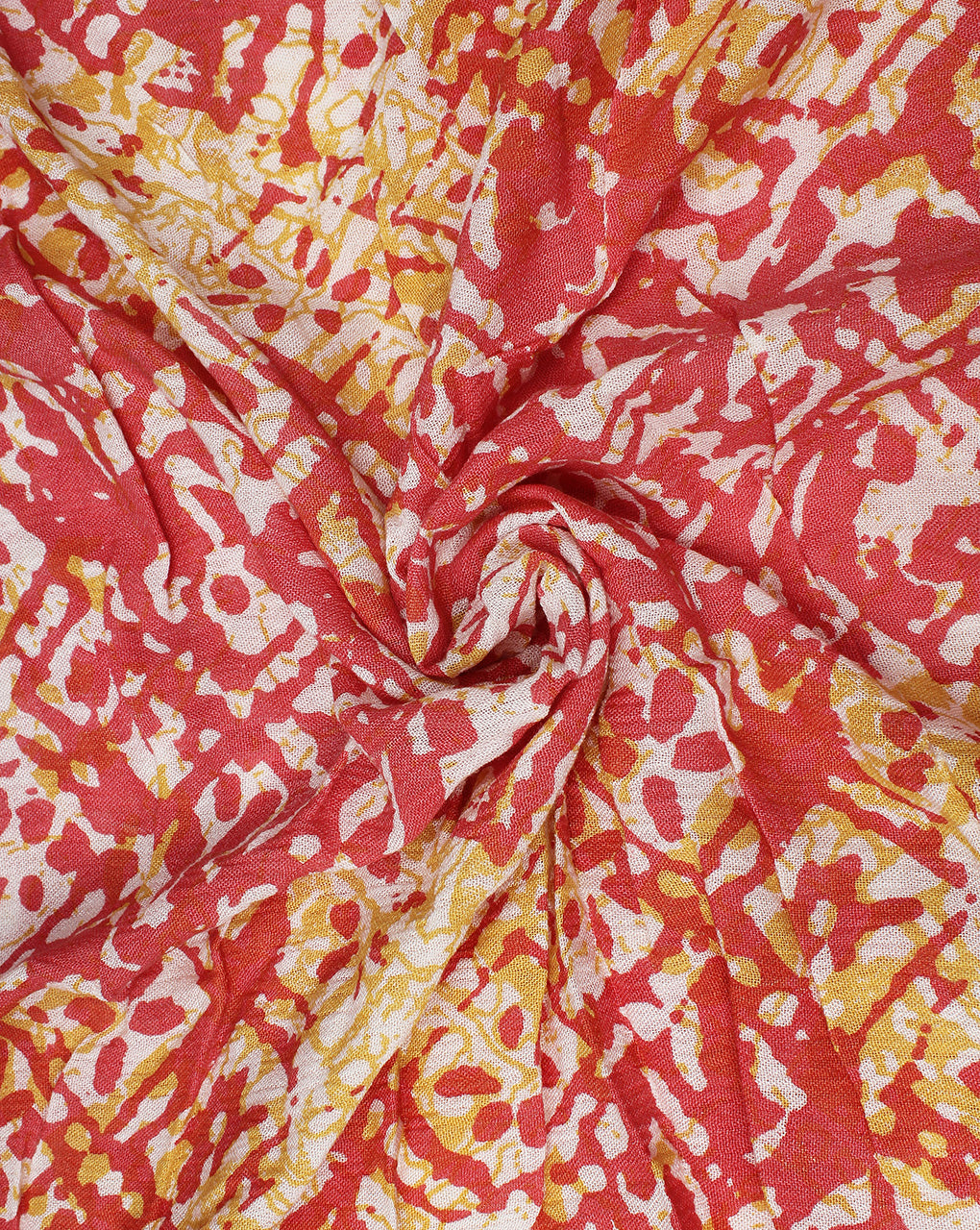 Red  And White Floral Design Rayon Crepe Fabric
