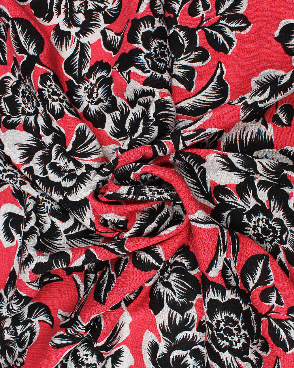 Red  And Black Floral Design Rayon Crepe Fabric