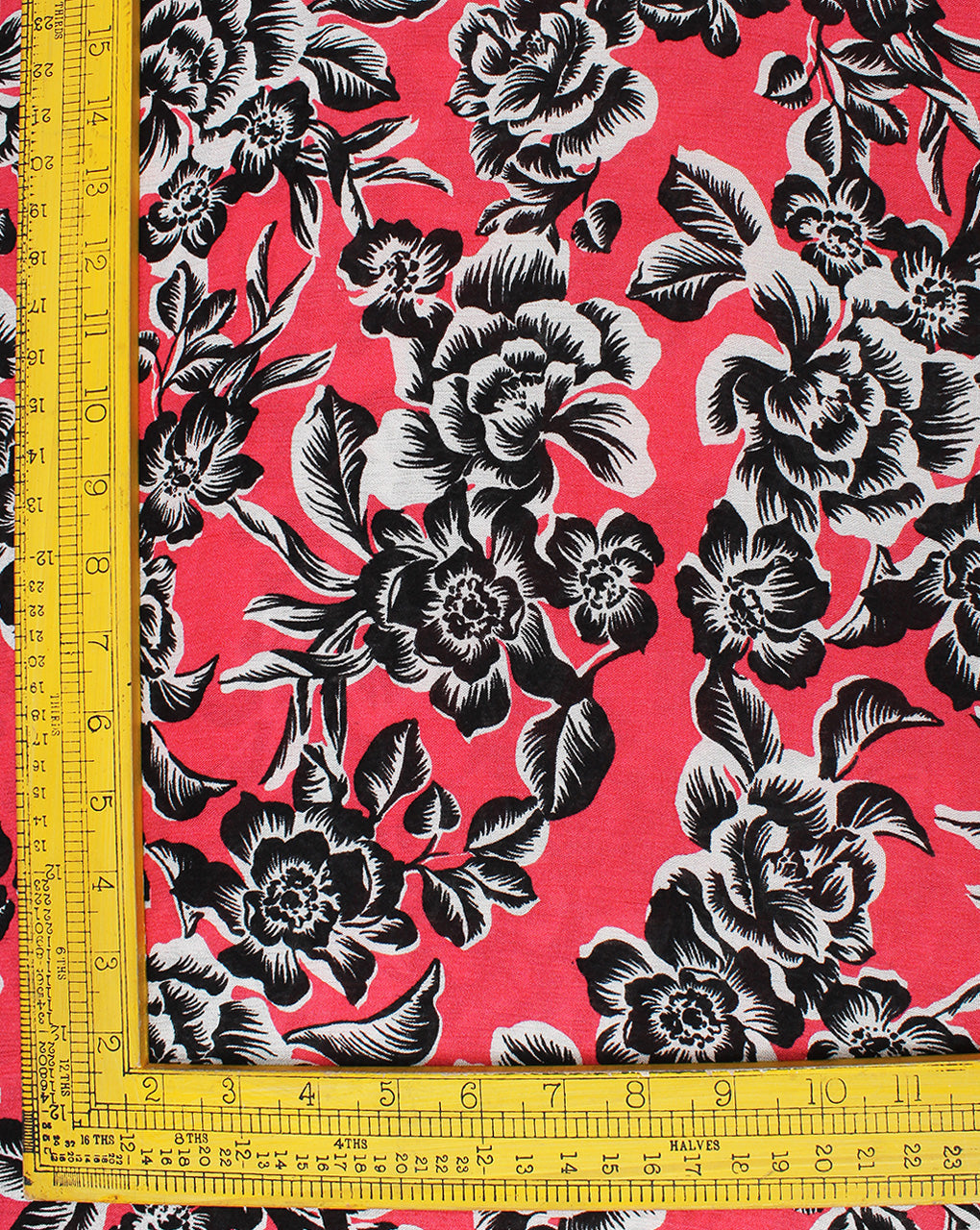 Red  And Black Floral Design Rayon Crepe Fabric