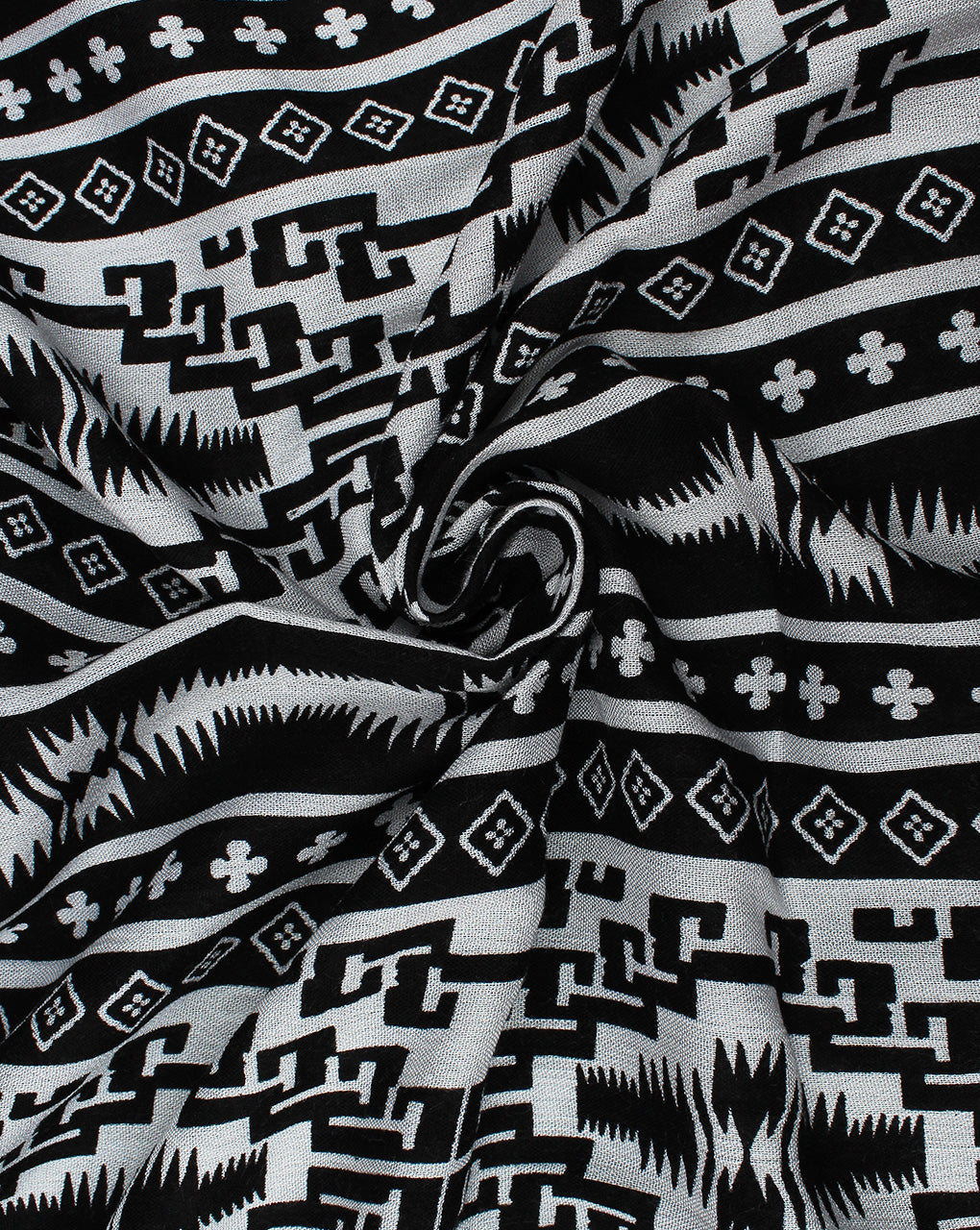 Black  And White Abstract Design Rayon Crepe Fabric