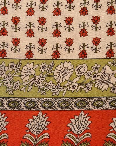 Cream  And Red Floral Design Rayon Crepe Fabric