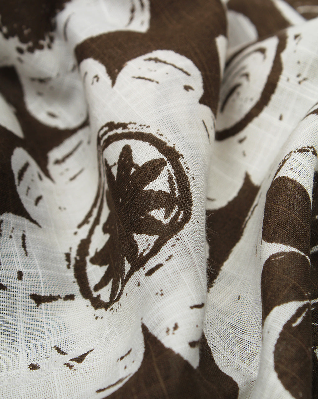 Brown And White Floral Printed Cotton Cambric Fabric