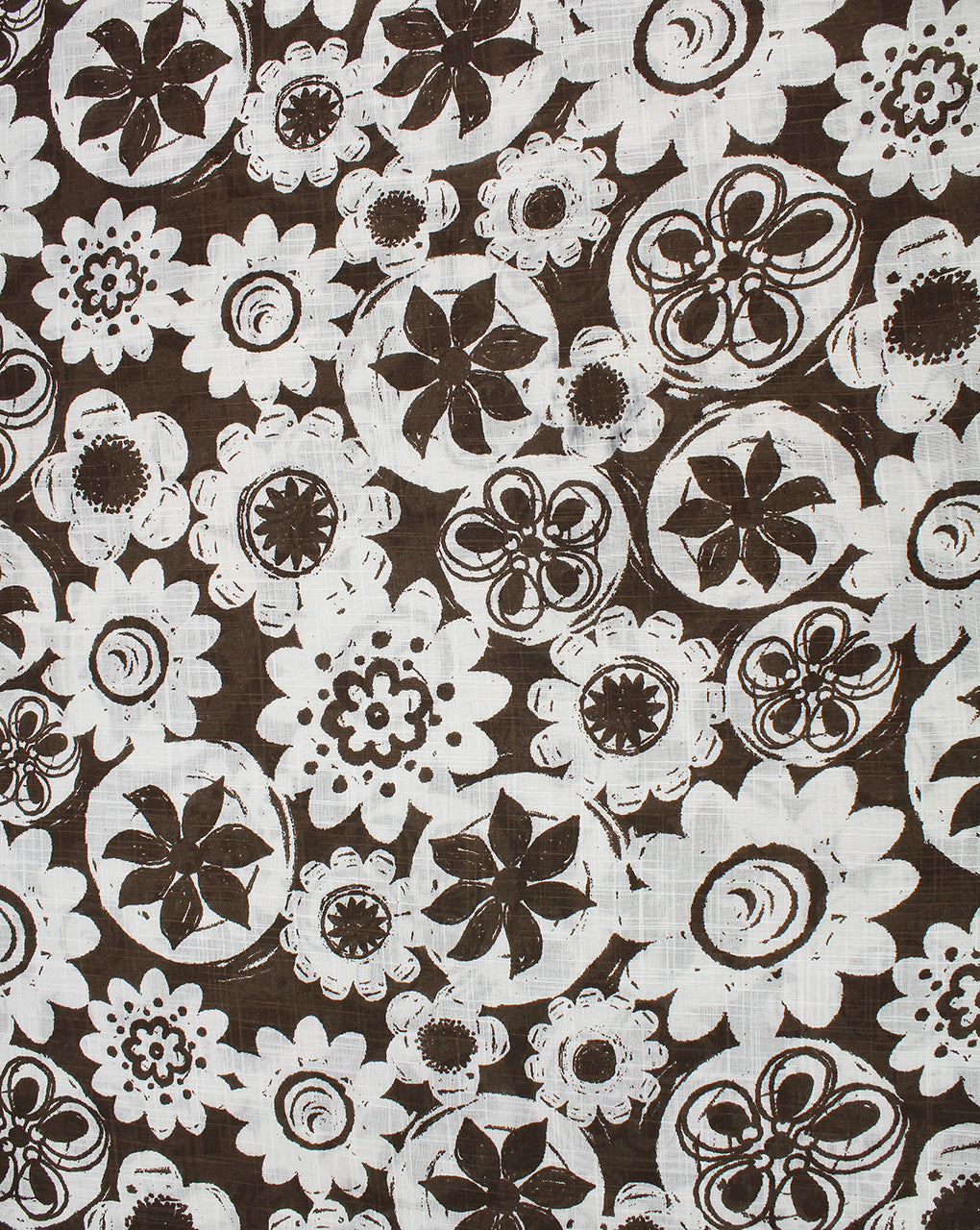 Brown And White Floral Printed Cotton Cambric Fabric