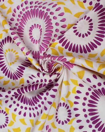 White And Multicolor Floral Design 2 Cotton Cambric Fabric