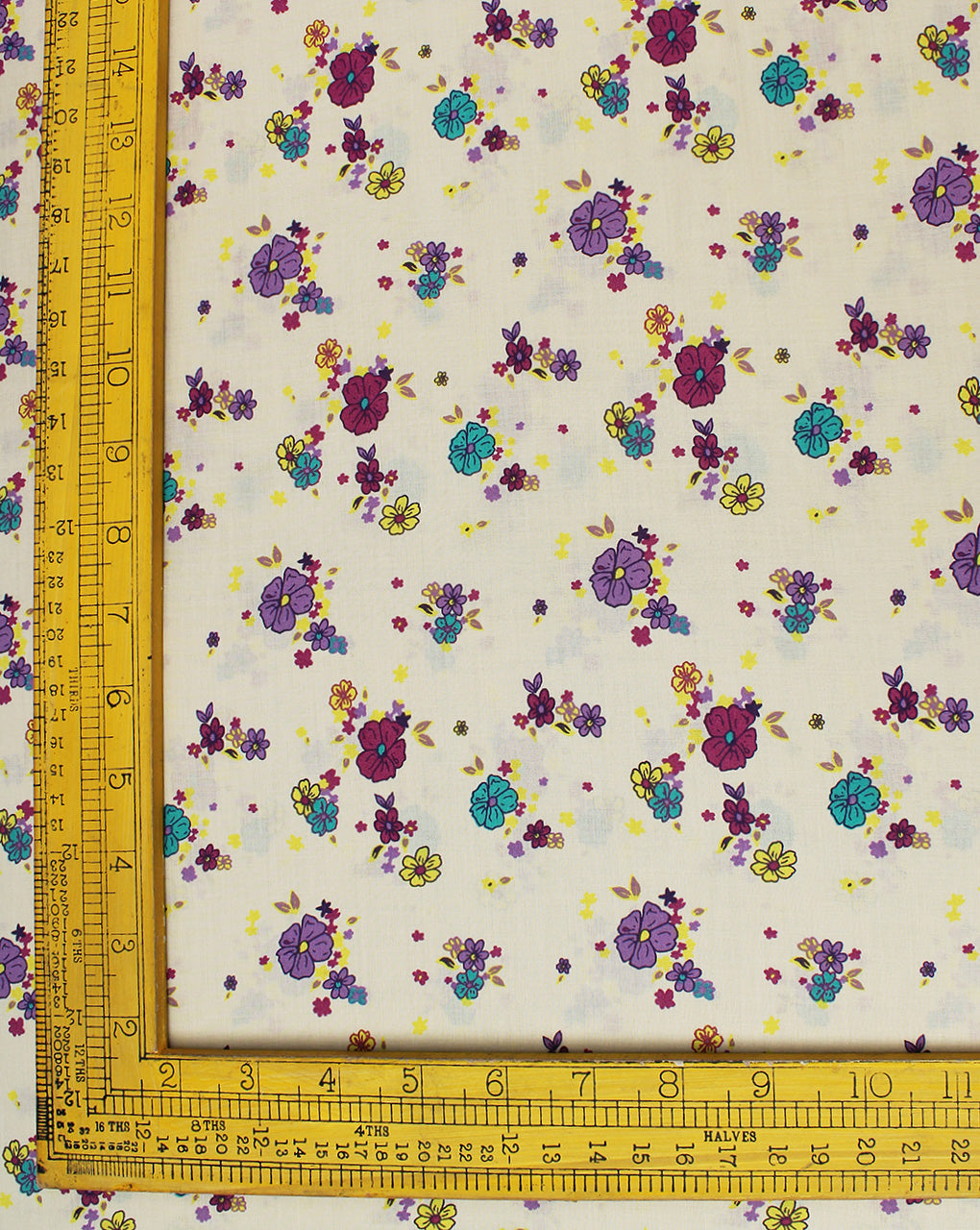 Cream And Multicolor Floral Design 1 Cotton Cambric Fabric