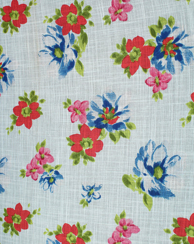 Light Sky Blue And Multicolor Floral Printed Cotton Cambric Fabric