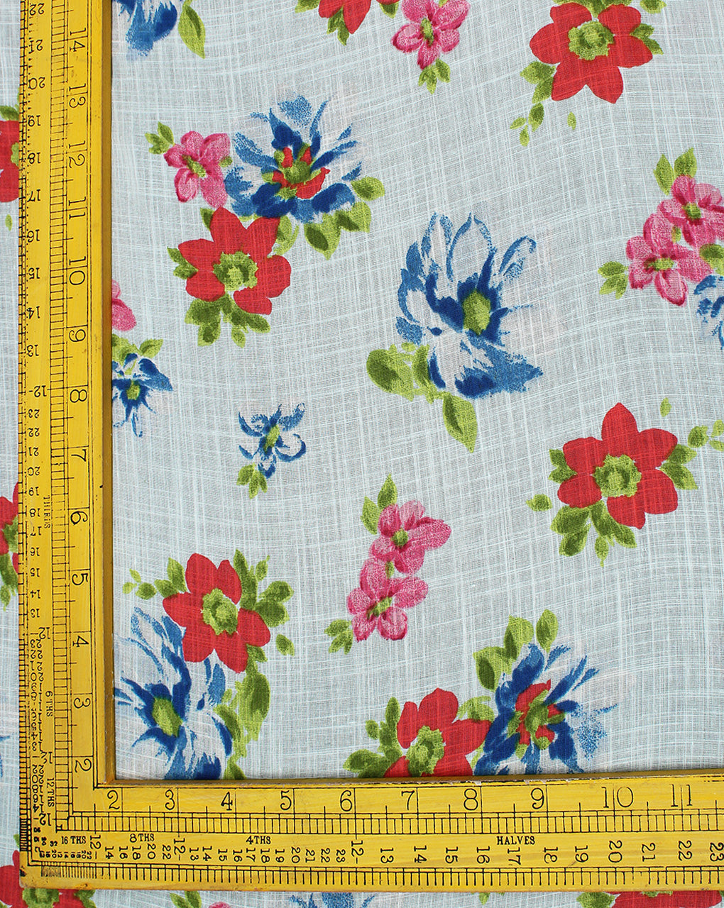 Light Sky Blue And Multicolor Floral Printed Cotton Cambric Fabric