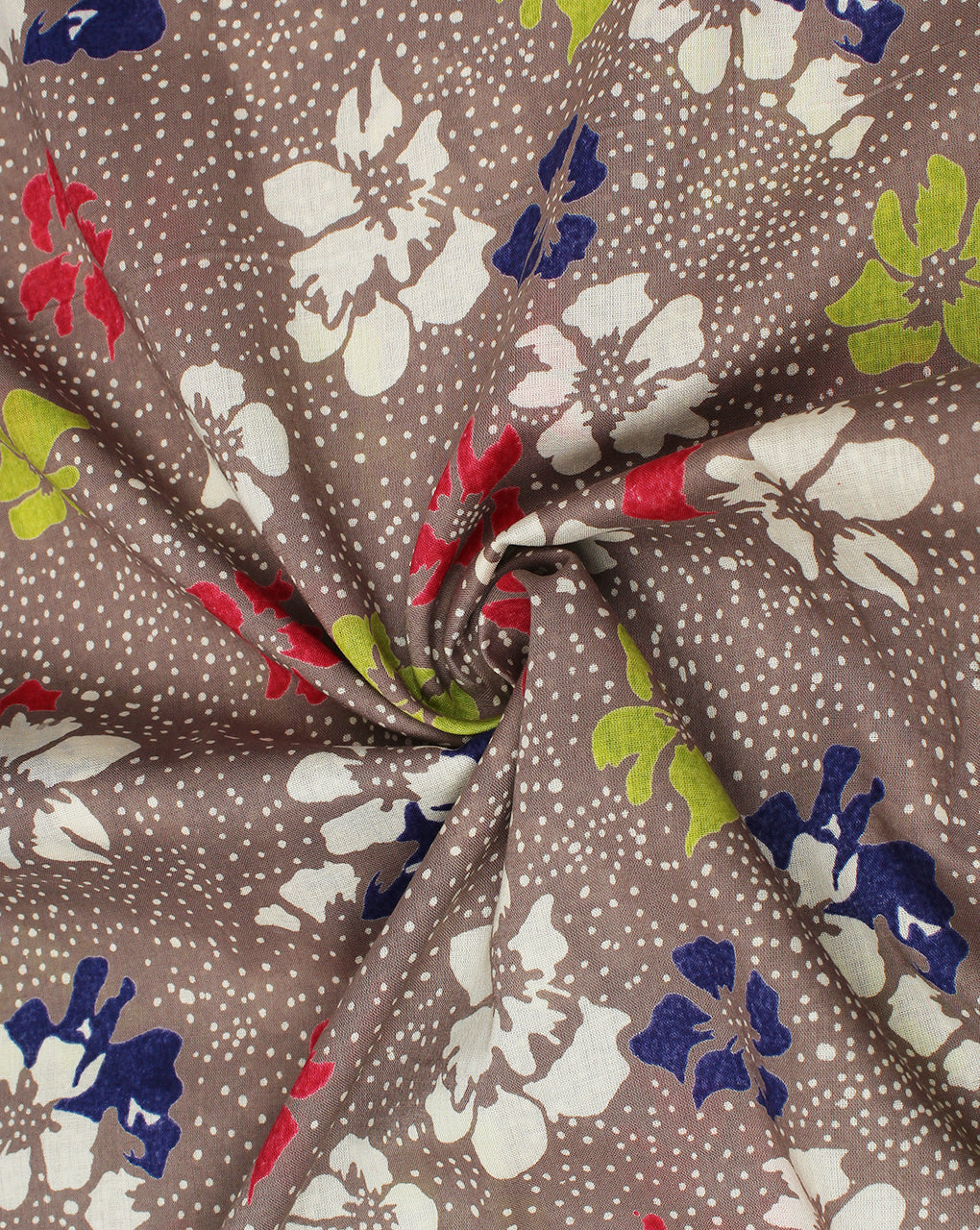 Light Brown And Multicolor Floral Printed Cotton Cambric Fabric