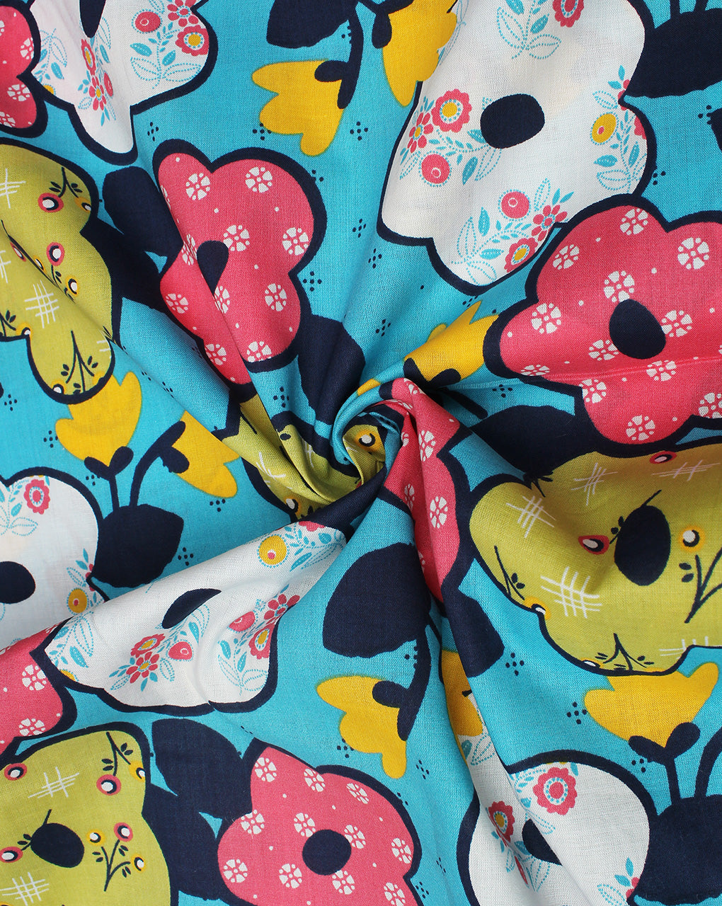 Blue And Multicolor Floral Printed Cotton Cambric Fabric