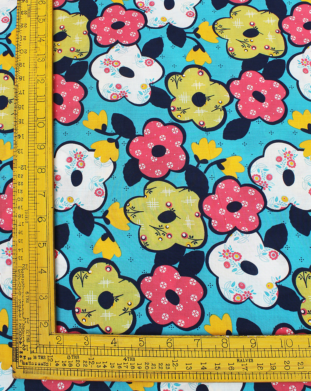 Blue And Multicolor Floral Printed Cotton Cambric Fabric