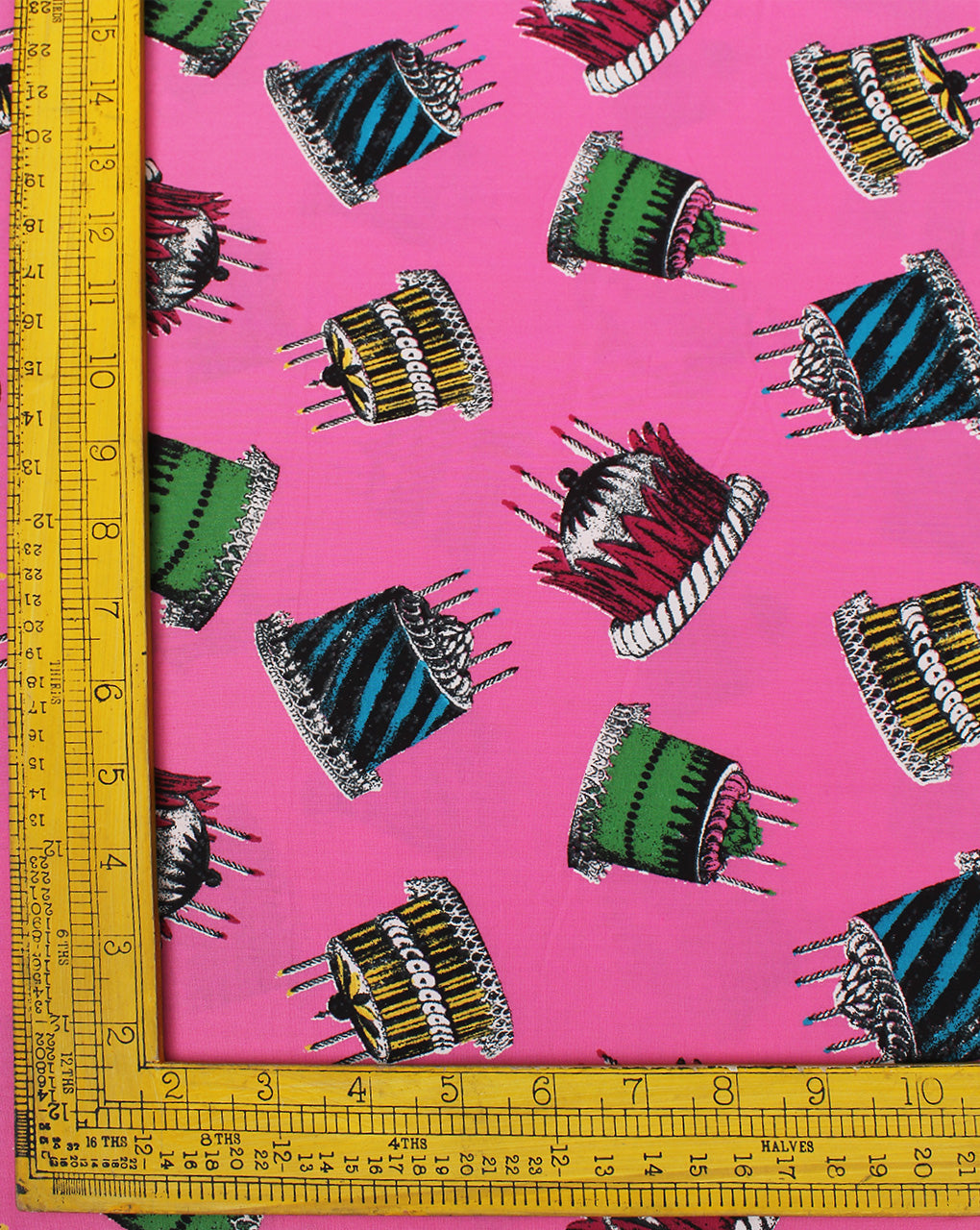 Pink And Multicolor Cake Printed Cotton Cambric Fabric