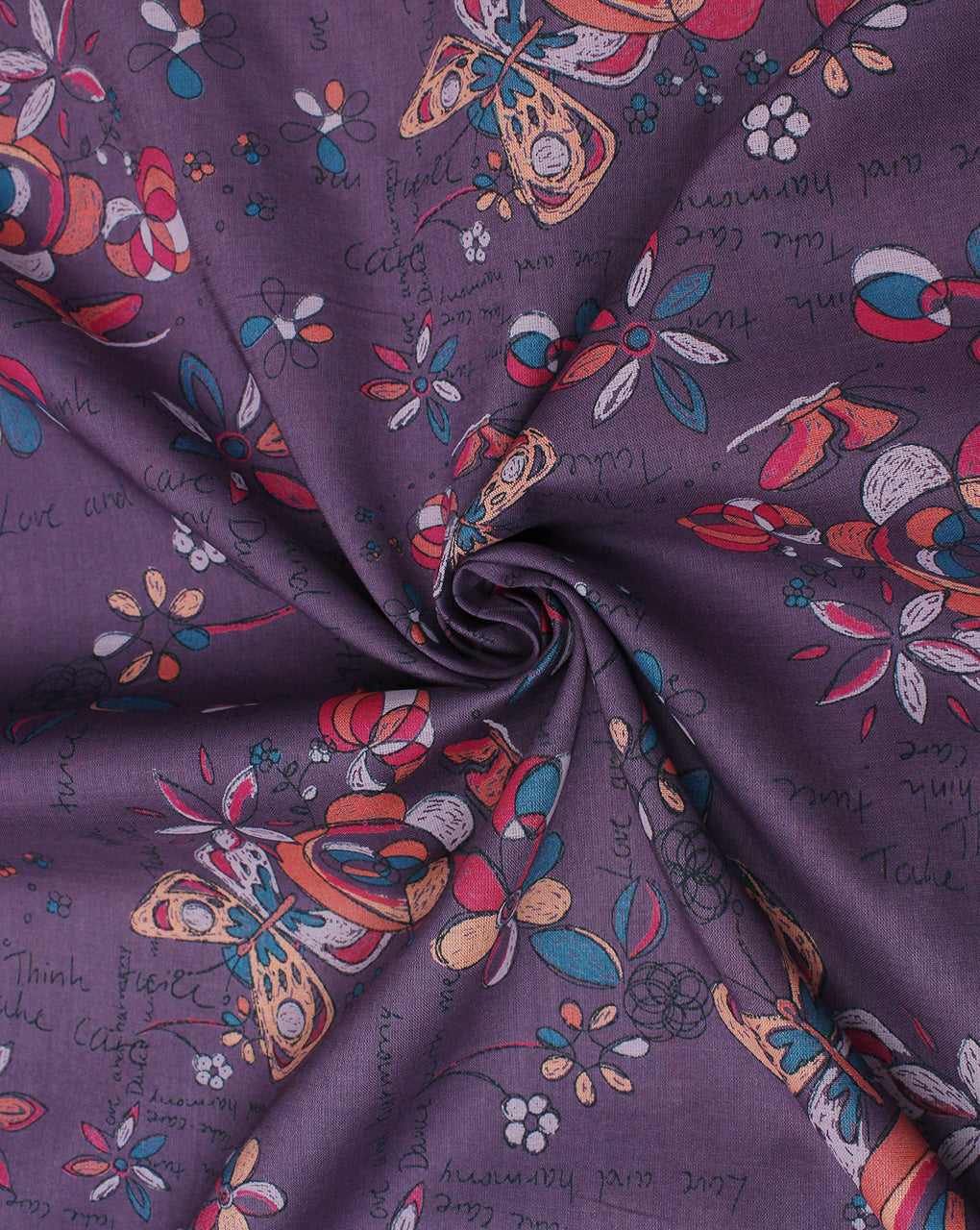Purple And Multicolor Floral Design 1 Cotton Cambric Fabric