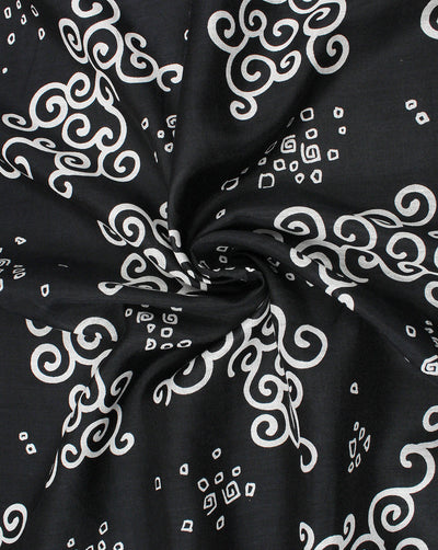 Black And White Floral Design 1 Cotton Cambric Fabric