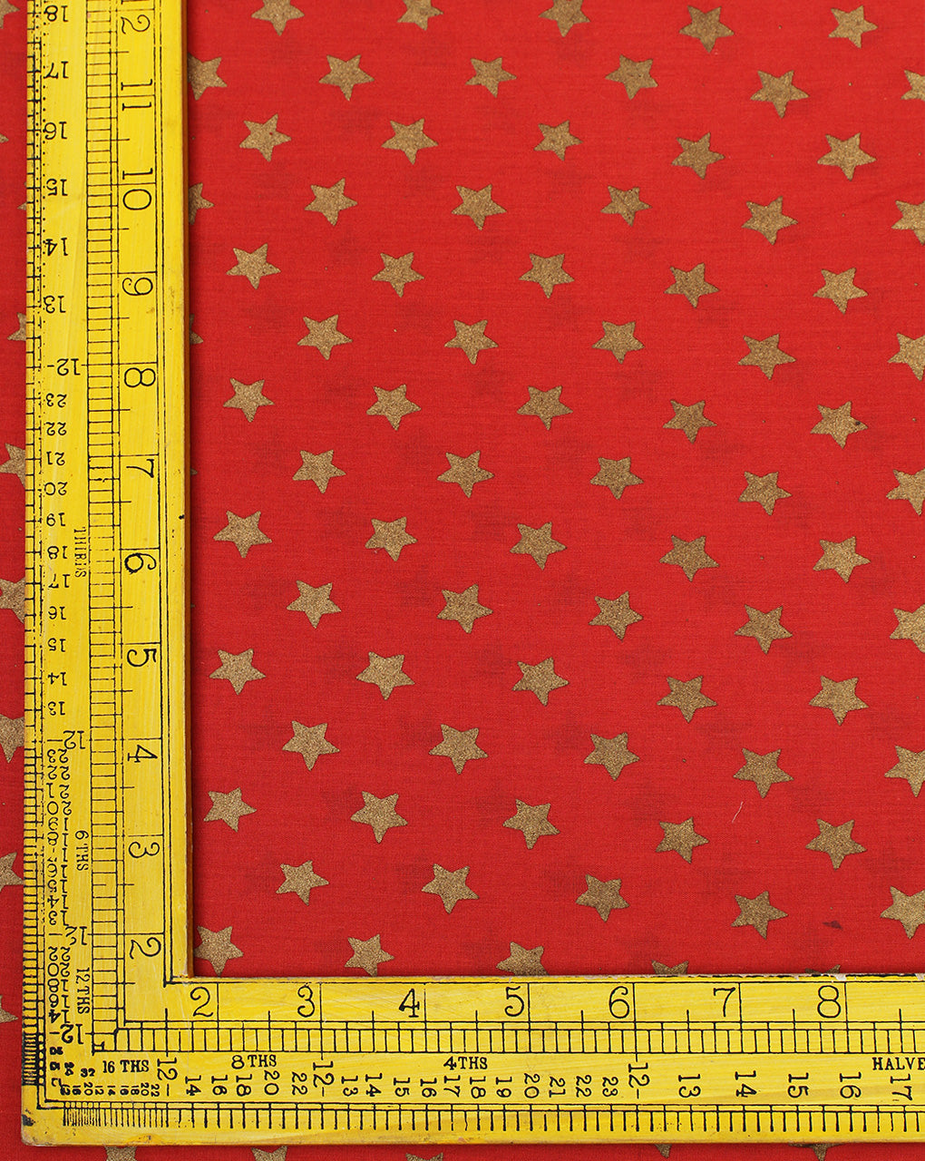 Red And Golden Star Printed Cotton Cambric Fabric