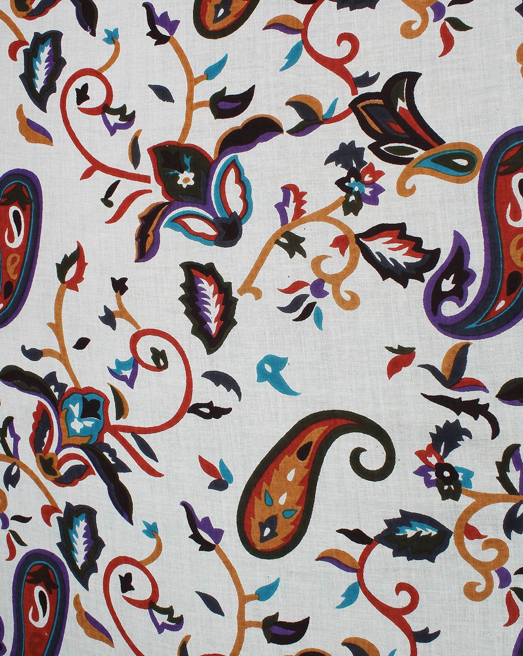 White And Multicolor Paisley Design 1 Cotton Cambric Fabric