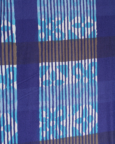 Sky Blue And Multicolor Strips Printed Cotton Cambric Fabric