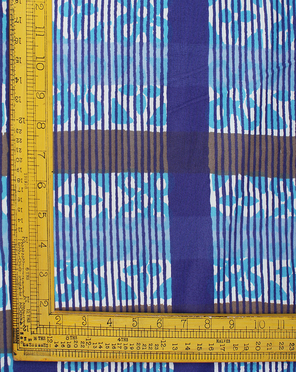 Sky Blue And Multicolor Strips Printed Cotton Cambric Fabric