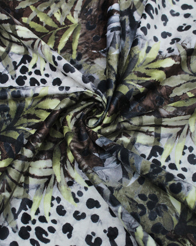 Multicolor Leaf Print Velvet Fabric