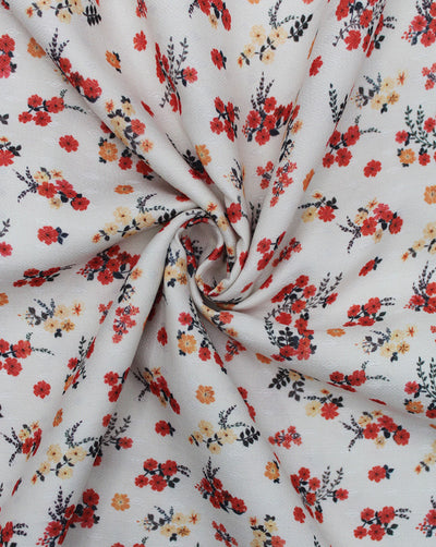 White Floral Design Polyester Printed Fabric