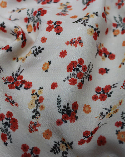 White Floral Design Polyester Printed Fabric