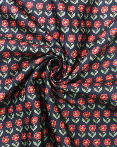 Navy Blue Floral Design Polyester Printed Fabric