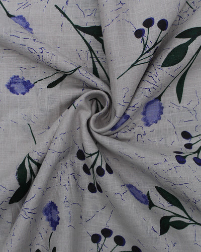 Grey Floral Design Cotton Printed Fabric