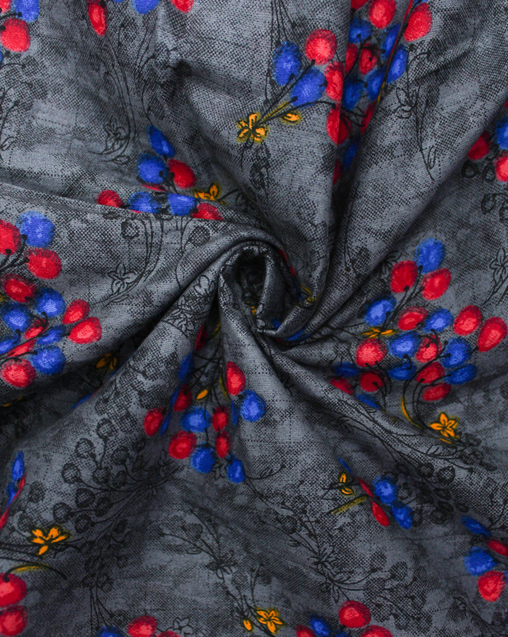 Dark Grey Floral Design Cotton Printed Fabric