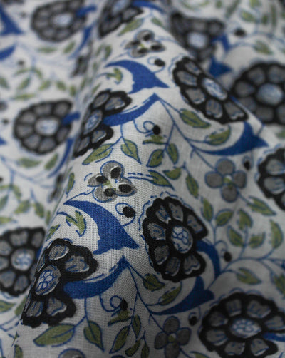 White Floral Design Cotton Printed Fabric