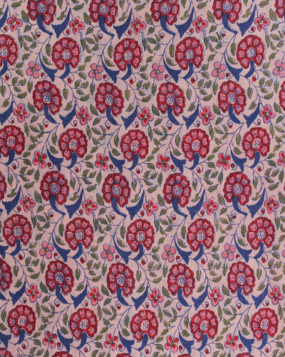 Peach Floral Design Cotton Printed Fabric