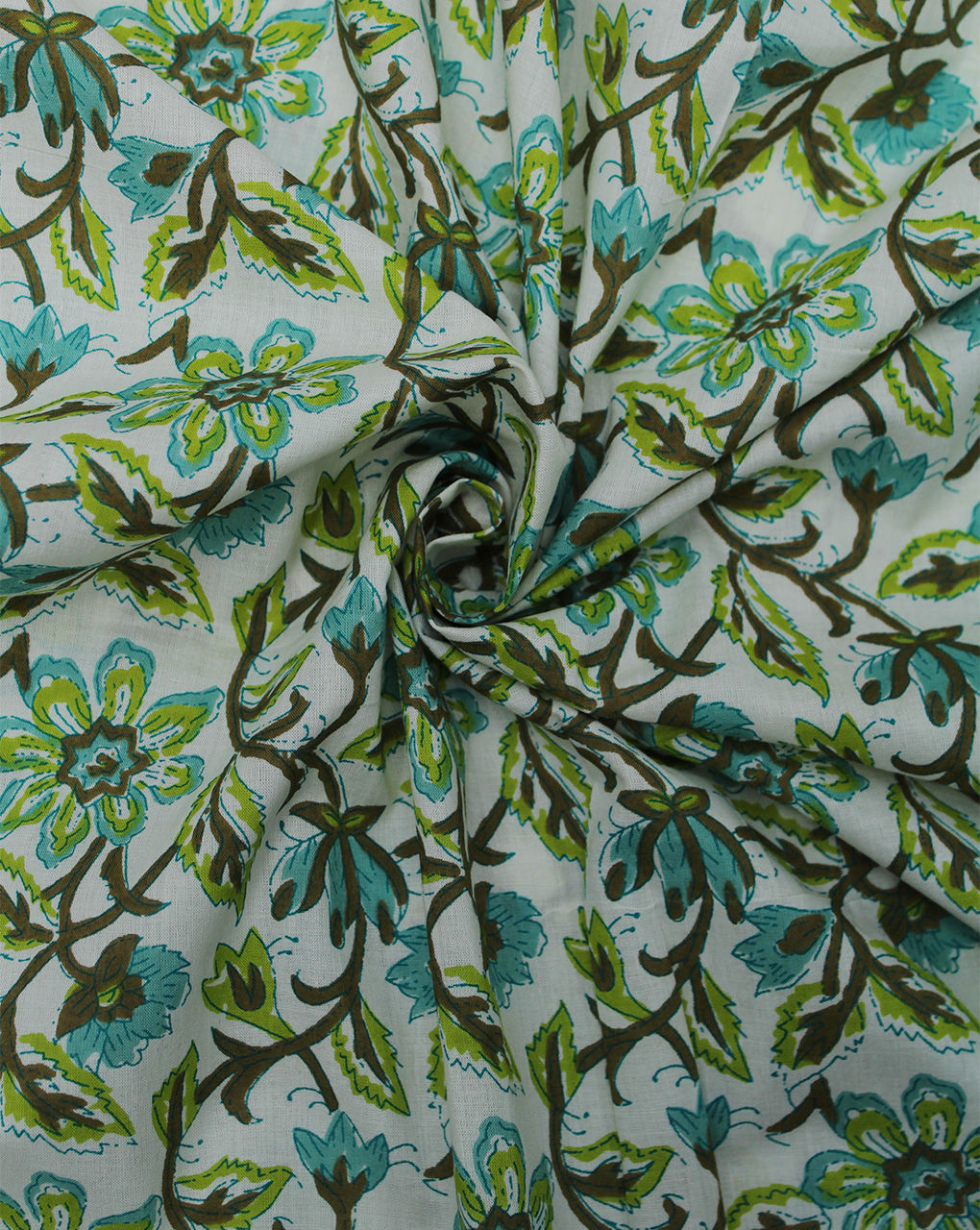 White Floral Design Cotton Printed Fabric