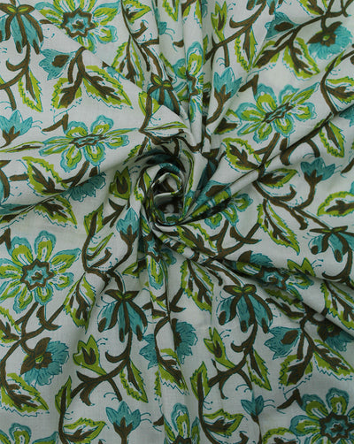 White Floral Design Cotton Printed Fabric