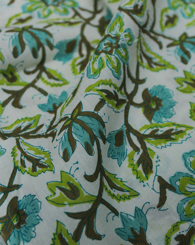 White Floral Design Cotton Printed Fabric