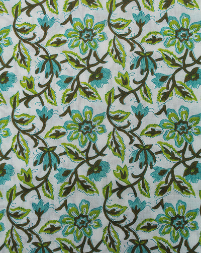 White Floral Design Cotton Printed Fabric