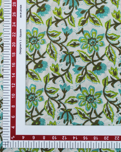 White Floral Design Cotton Printed Fabric