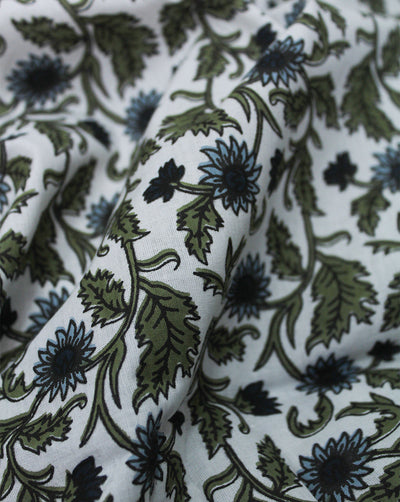 White Floral Design Cotton Printed Fabric