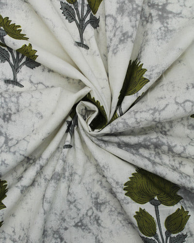 White Floral Design Cotton Printed Fabric