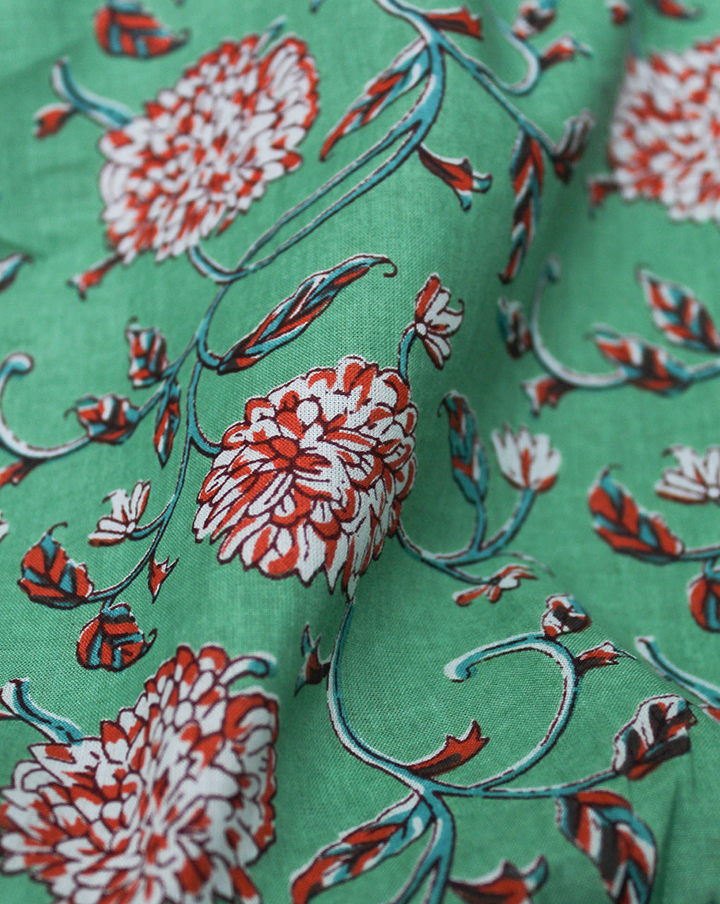 Green Floral Design Cotton Printed Fabric