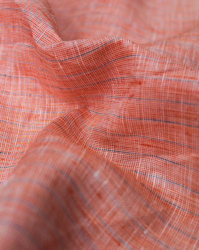 Orange Strips Design Yarn Dyed Linen Fabric